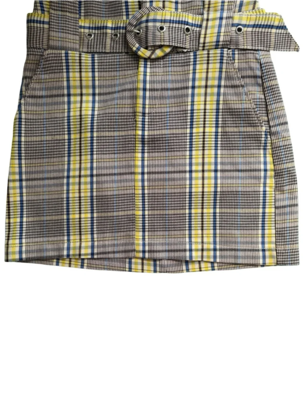 Bershka Plaid Belted Mini Skirt in Yellow and Gray Size XS Y2K Preppy Clueless